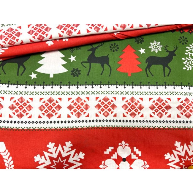 Cotton Fabric - Christmas Sweater Reindeer Red-Green
