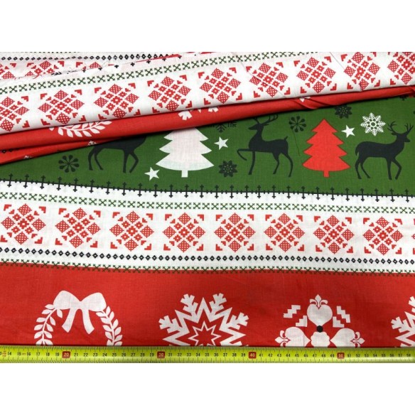 Cotton Fabric - Christmas Sweater Reindeer Red-Green