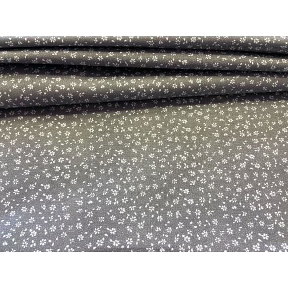 Cotton Fabric - White Flower Meadow on Grey