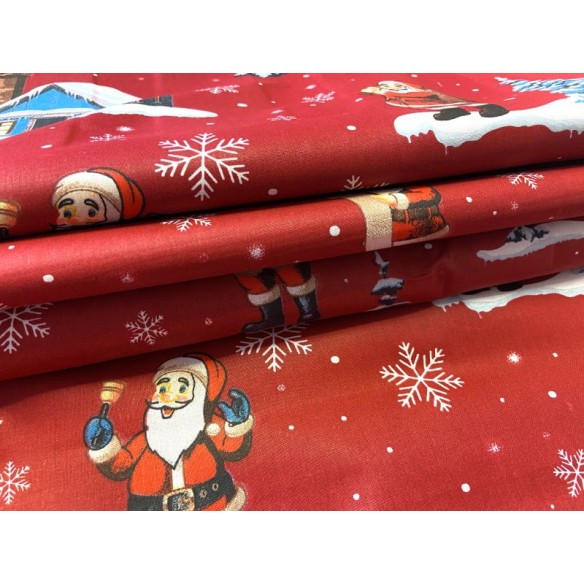 Cotton Fabric - Christmas Houses and Santa Clause