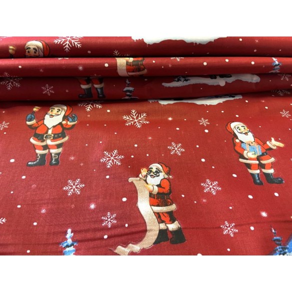 Cotton Fabric - Christmas Houses and Santa Clause