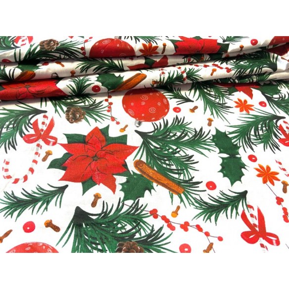 Cotton Fabric - Christmas Bethlehem Star and Balls