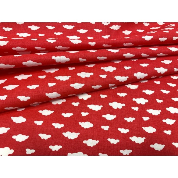 Cotton Fabric - White Clouds on Red Mini