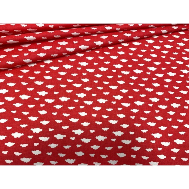 Cotton Fabric - White Clouds on Red Mini
