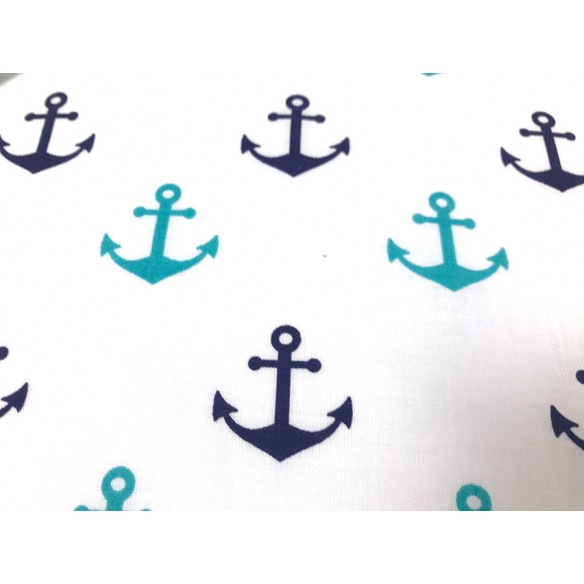 Cotton Fabric - Sailor Pattern Anchors Turquoise