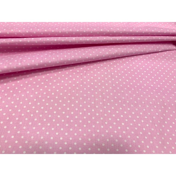 Cotton Fabric - White Dots on Pink 4 mm