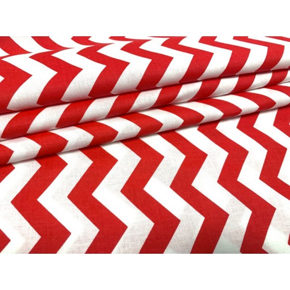 Cotton Fabric - Red Zigzag on White