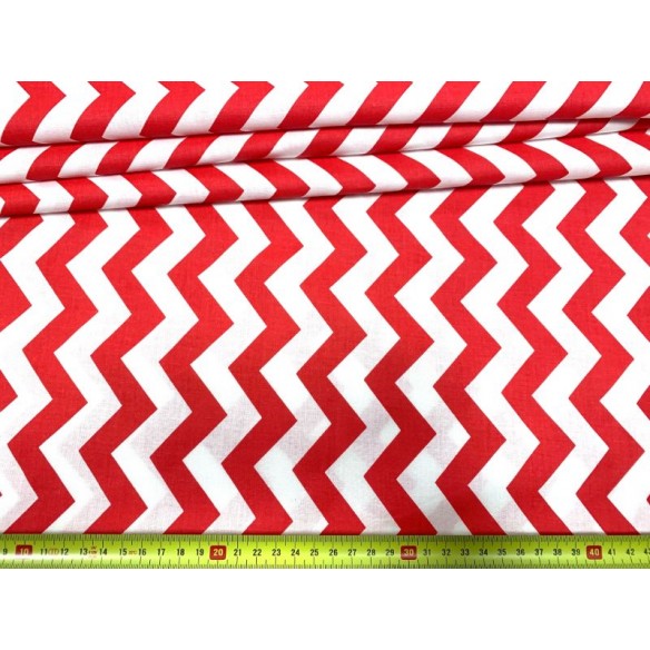Cotton Fabric - Red Zigzag on White