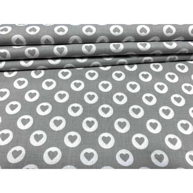 Cotton Fabric - Grey Stamp Hearts