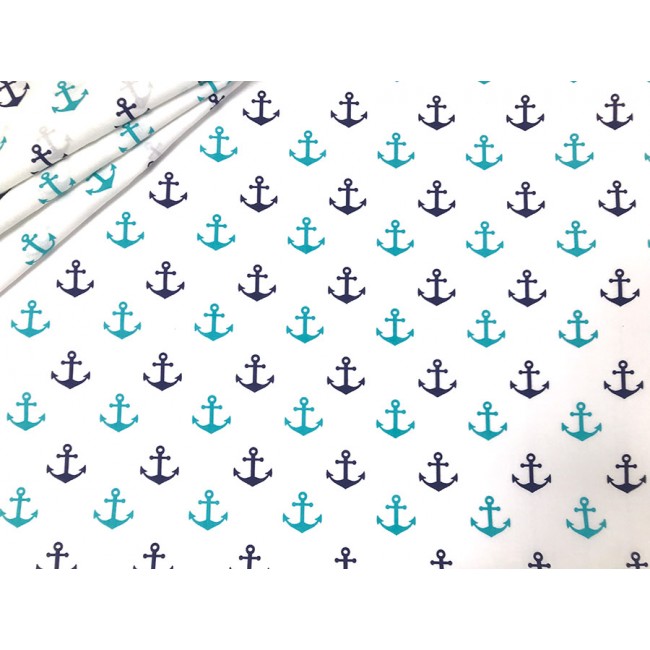 Cotton Fabric - Sailor Pattern Anchors Turquoise