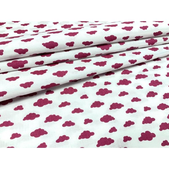 Cotton Fabric - Maroon Clouds on White Mini