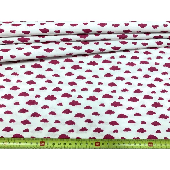 Cotton Fabric - Maroon Clouds on White Mini