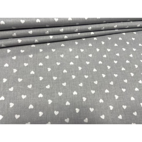 Cotton Fabric - Small White Hearts on Grey