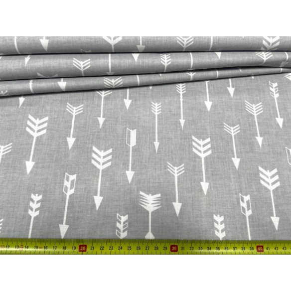 Cotton Fabric - White Arrows on Grey