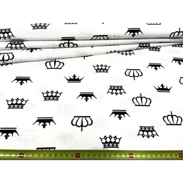 Cotton Fabric - Black Crowns on White