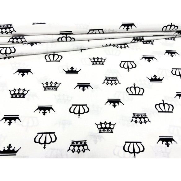 Cotton Fabric - Black Crowns on White