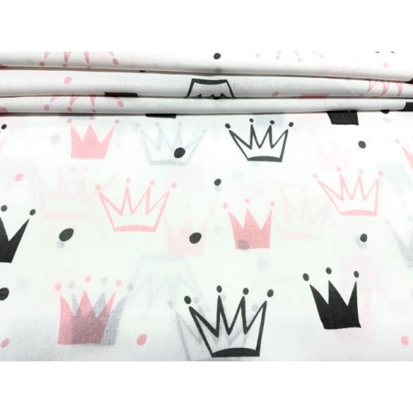 Cotton Fabric - Big Salmon-Black Crowns on White