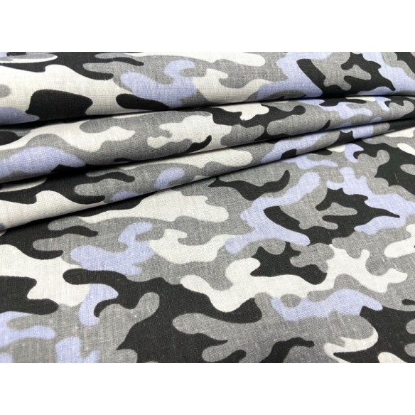 Cotton Fabric - Small Blue-Black-Grey Camo