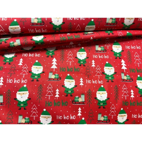 Cotton Fabric - Christmas HoHoHo Red