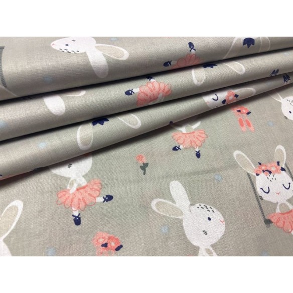 Cotton Fabric - Bunny Ballerinas Sage