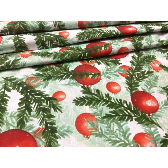 Cotton Fabric - Christmas Trees and Balls Pastel