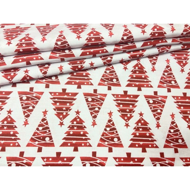 Cotton Fabric - Christmas Trees Fir Trees Red on White