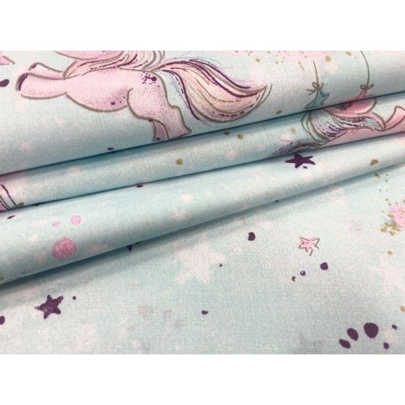 Cotton Fabric - Unicorns in the Clouds on Mint