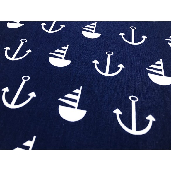 Cotton Fabric - Sailor Pattern Anchors Navy Blue