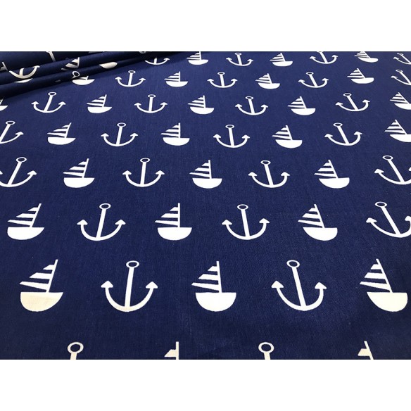Cotton Fabric - Sailor Pattern Anchors Navy Blue