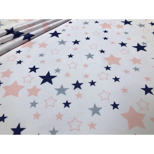 Cotton Fabric - Pink Stars on White