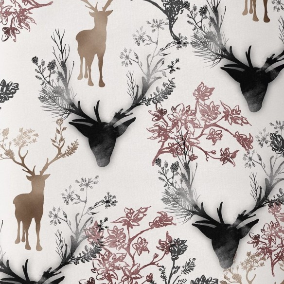 Satin Cotton Fabric - Dear and Antlers on Ecru