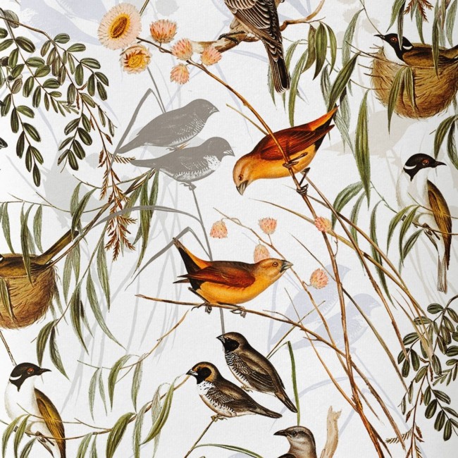Satin Cotton Fabric - Birds at a Lake