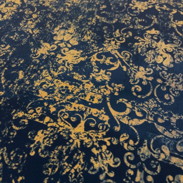 Printed Riviera Velour Fabric - Vintage Carpet Navy Blue