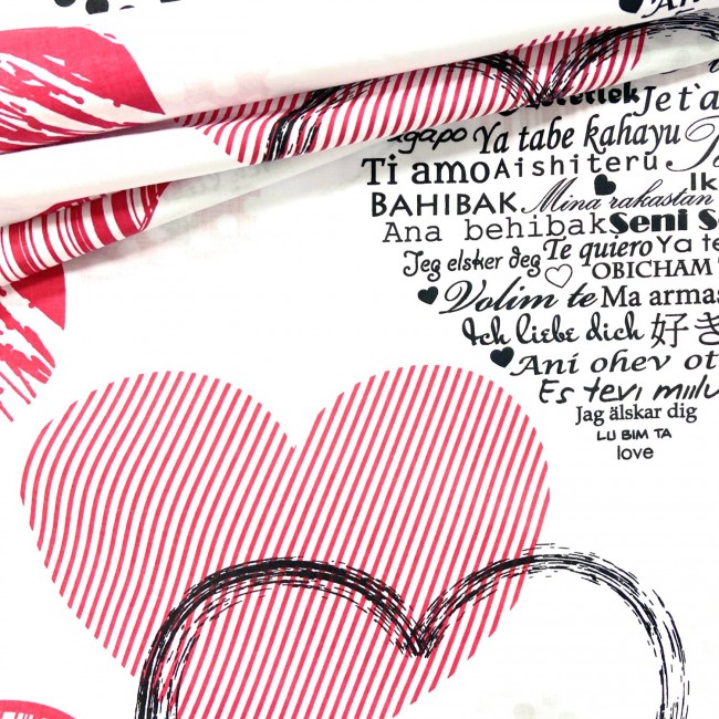 Cotton Fabric - Hearts and Words Red