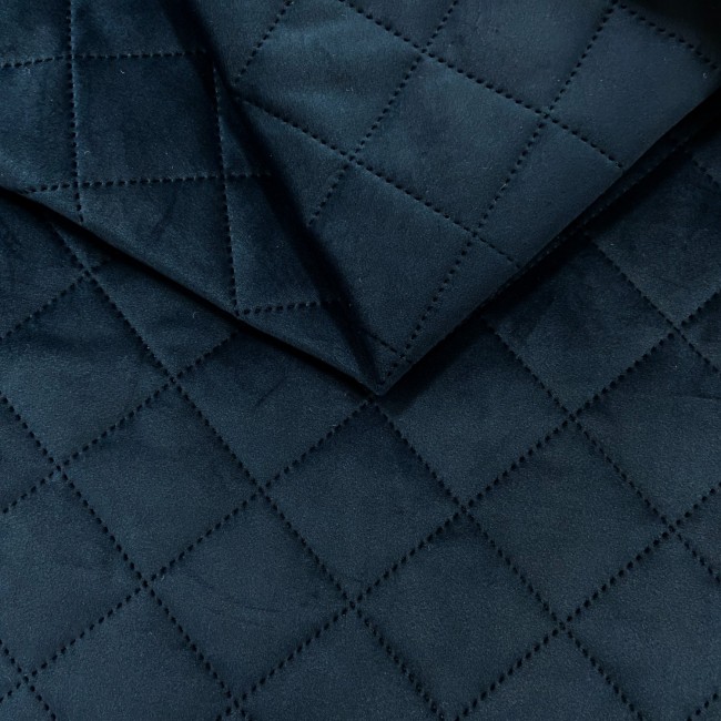 Upholstery Fabric Quilted Velour Diamond 5x5 - Navy Blue