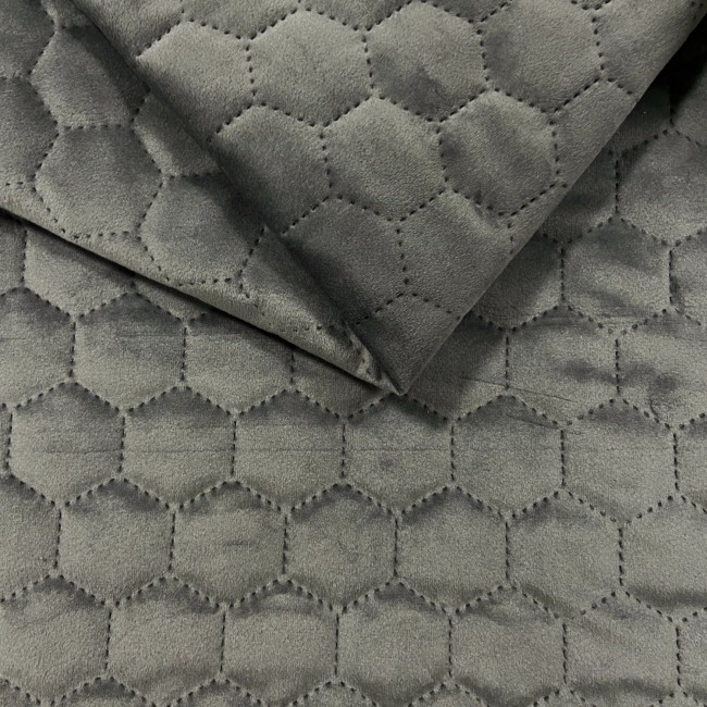 Upholstery Fabric Quilted Velour Hexagon - Anthracite