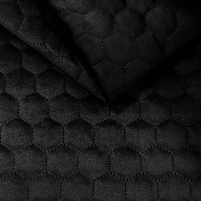 Upholstery Fabric Quilted Velour Hexagon - Black