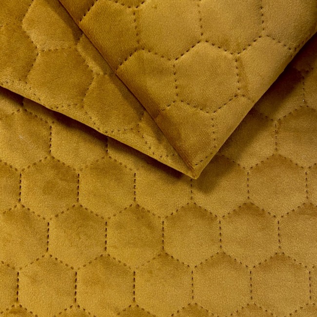 Upholstery Fabric Quilted Velour Hexagon - Mustard
