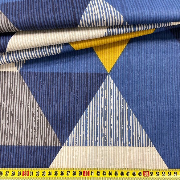 Cotton Farbic - Big Blue and White Triangles