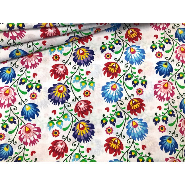 Cotton Fabric - Łowicz Folklore Flower Stripes