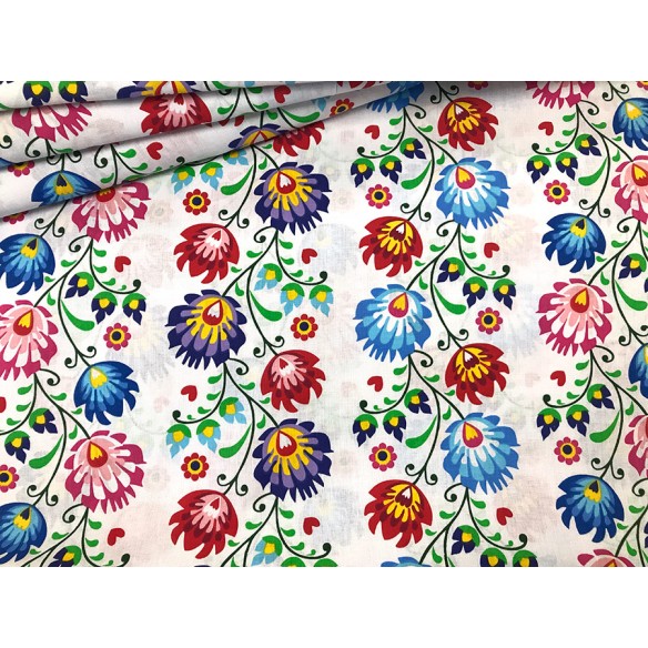 Cotton Fabric - Łowicz Folklore Flower Stripes