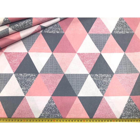 Cotton Fabric - Pyramids and Triangles Pink