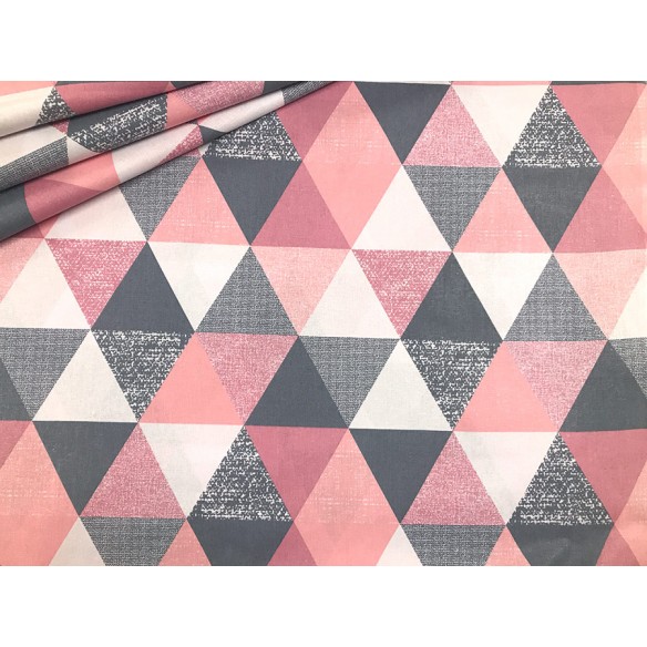 Cotton Fabric - Pyramids and Triangles Pink