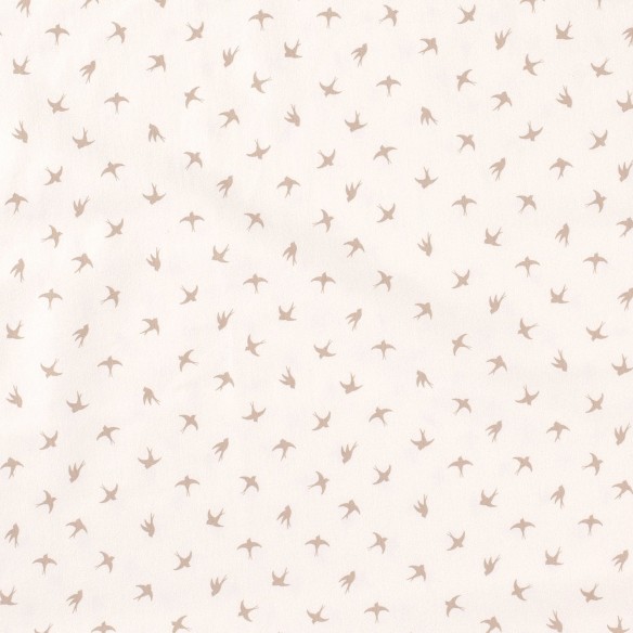 Printed Single Jersey - Beige Swallows on White