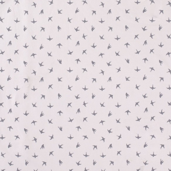 Printed Single Jersey - Gray Swallows on White
