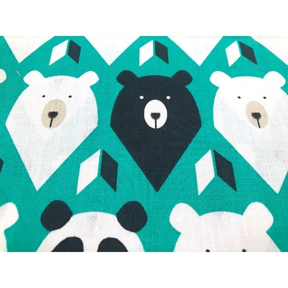 Cotton Fabric - Bears and Pandas on Green