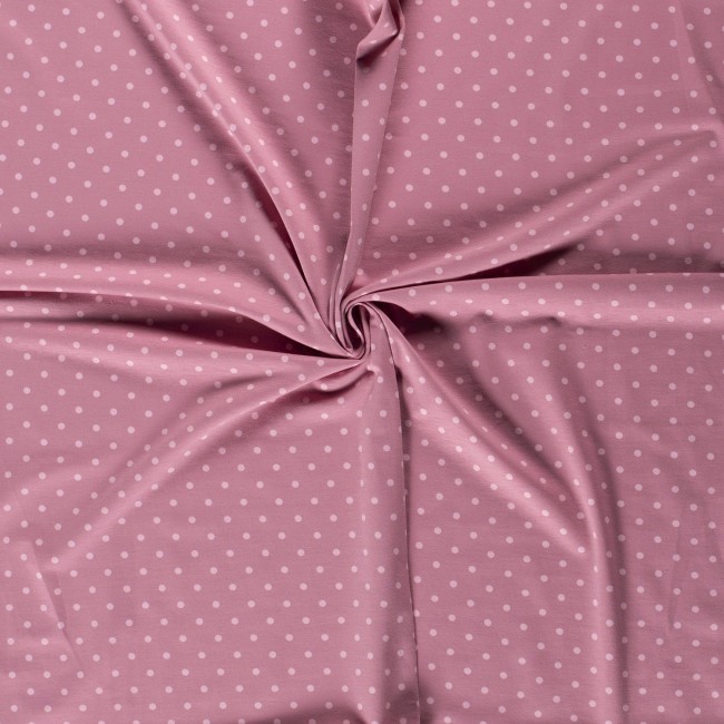 Single Jersey s potlačou - White Dots Dirty Pink