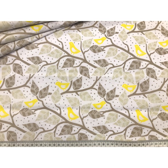 Cotton Fabric - Trees and Leaves Yellow