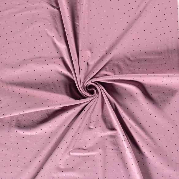 Printed Single Jersey - Small Black Dots Dirty Pink