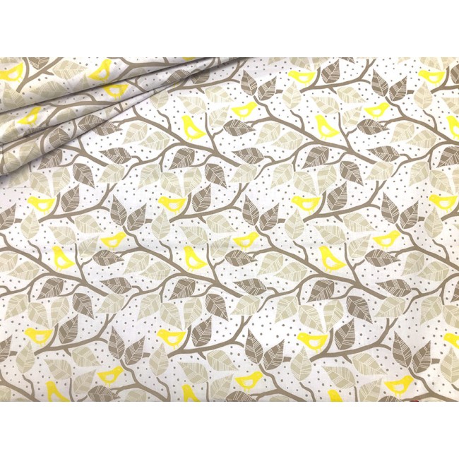 Cotton Fabric - Trees and Leaves Yellow